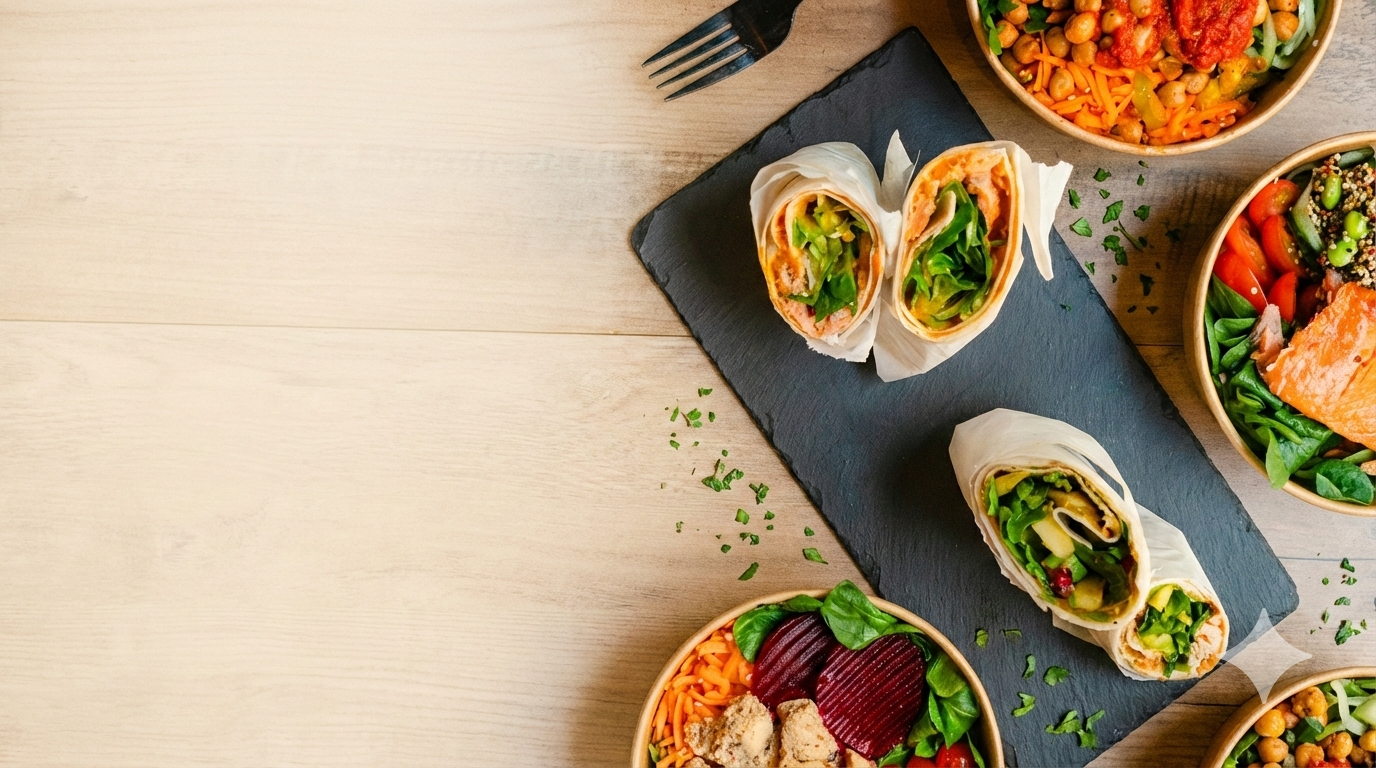 Frische Bowls und Wraps mit Lachs, Kichererbsen und Gemüse von Bowls4 in Gera - Imbiss und Catering
